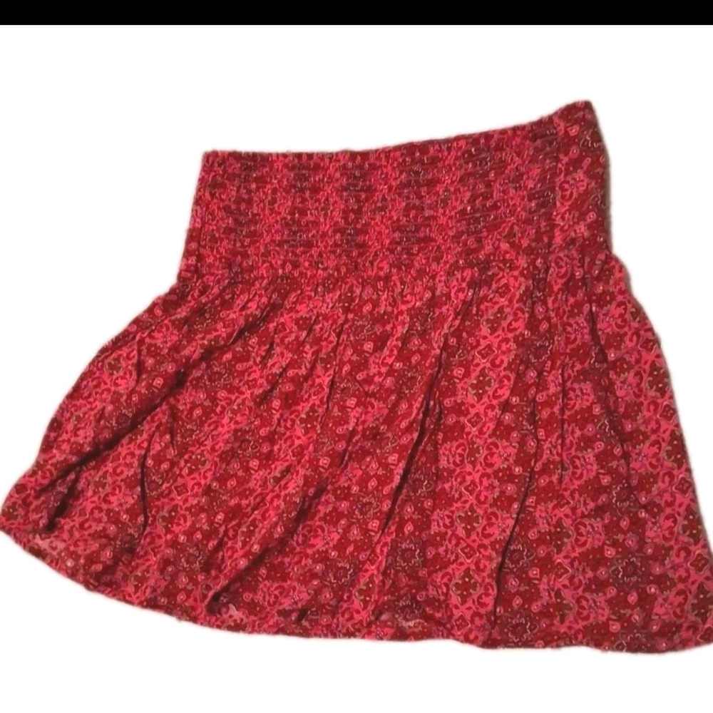 Chic Red Floral A-Line Skirt